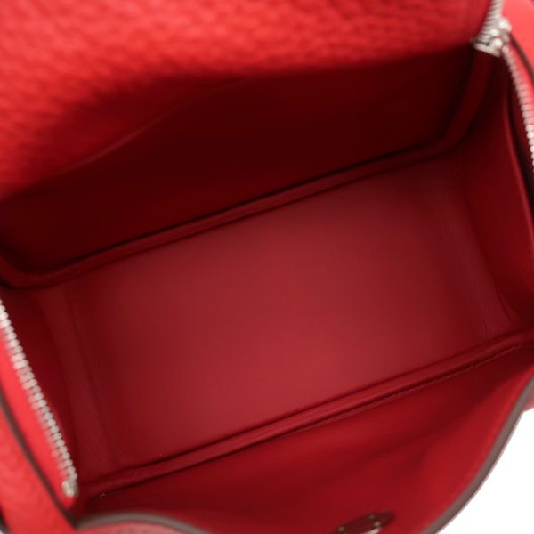 Hermes Shoulder Bag Lindy Mini 20 Taurillon Clemence Vermilion Silver Hardware