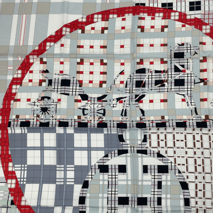 Hermes Carre 90 Silk Scarf EX Libris A Carreaux EX Libris Check Carriage H Logo