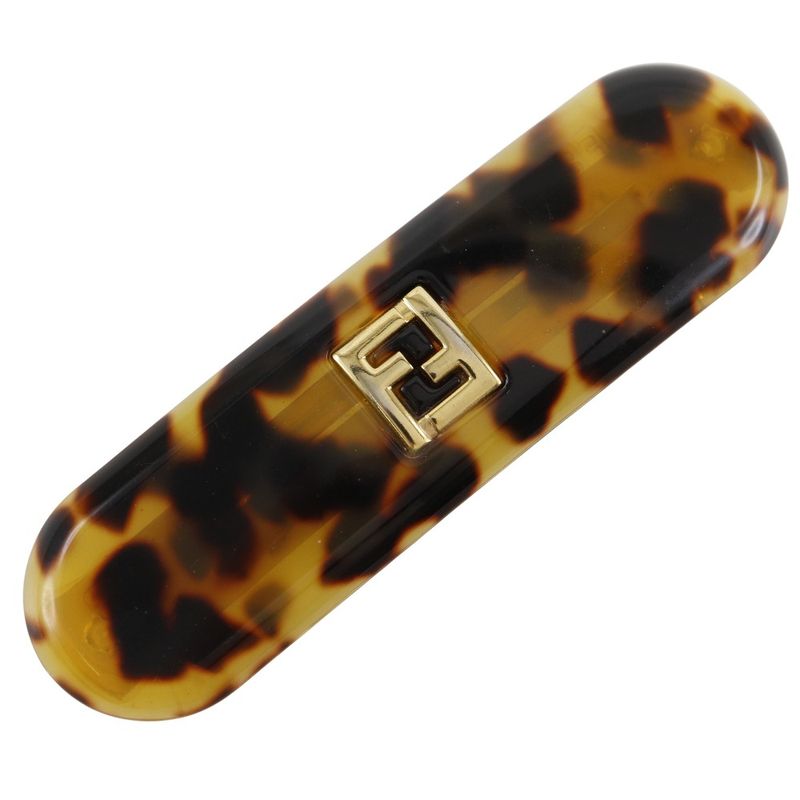Fendi Fflogo Leopard Print Synthetic Resin Gold Women's Barrette