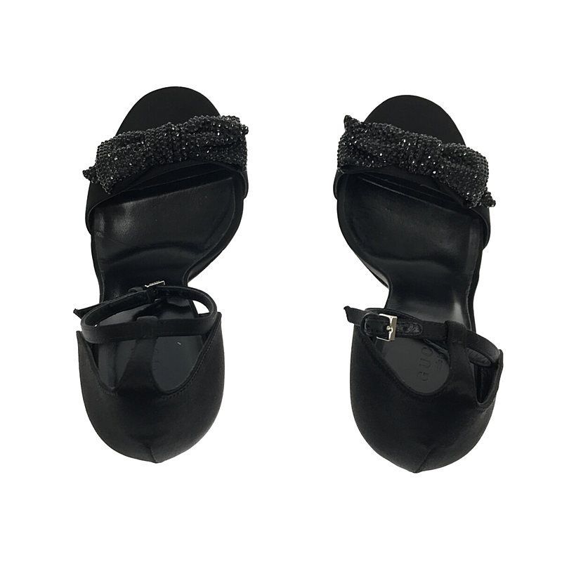 Gucci Rhinestone Ankle Strap Heeled Sandals With Rhinestone Ribbon