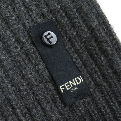 Fendi 2021 Fzy496 100% Cashmere Long Sleeve Knit Sweater With Logo Plate Grey