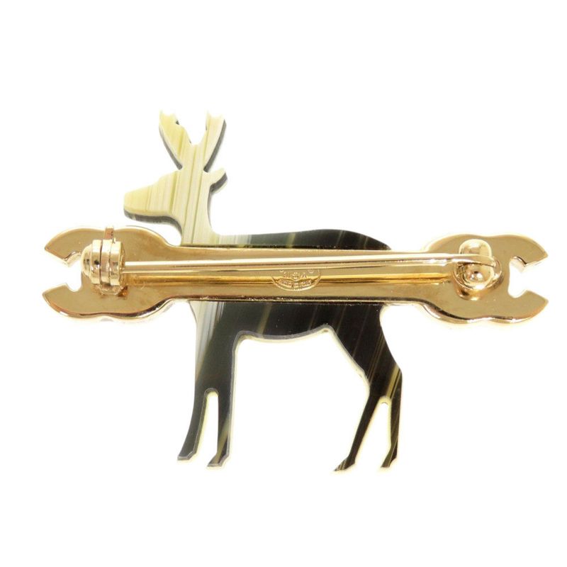Chanel Reindeer Motif Coco Mark Metal Beige Pink Brooch 0476 Chanel