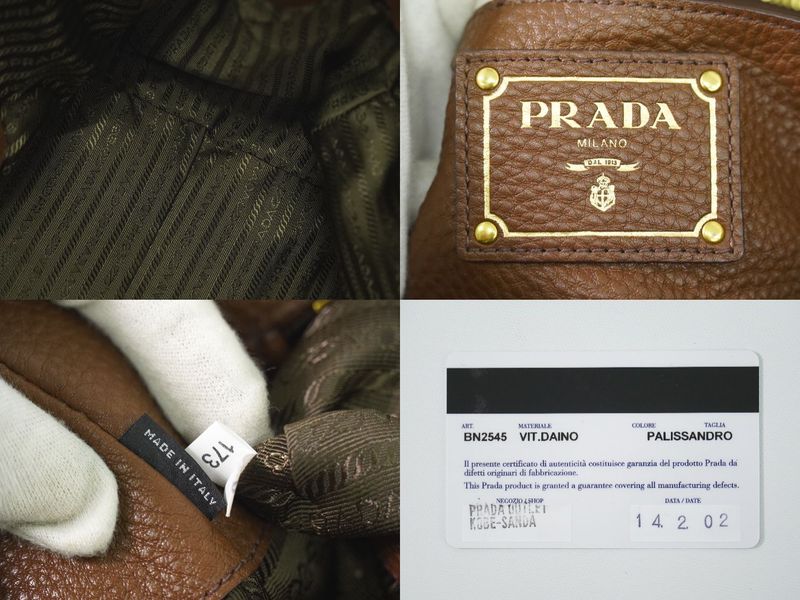 Authentic Prada Leather 2WAY Shoulder Bag Handbag Pochette Brown Bn2545 Bag