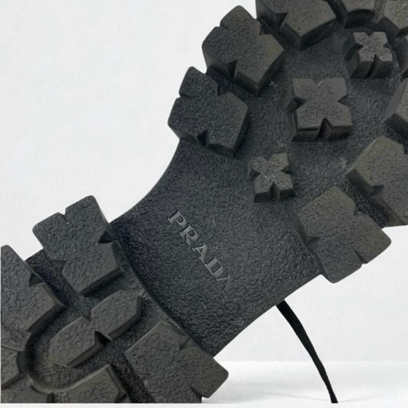 Prada Monolith Loafers Leather Shoes Leather Black Silver Studded Lace Up Shoes