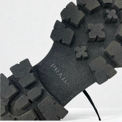 Prada Monolith Loafers Leather Shoes Leather Black Silver Studded Lace Up Shoes