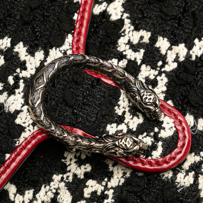 Gucci GG Dionysus Chain Shoulder Bag Wallet Bag 401231 Black Red Tweed Leather