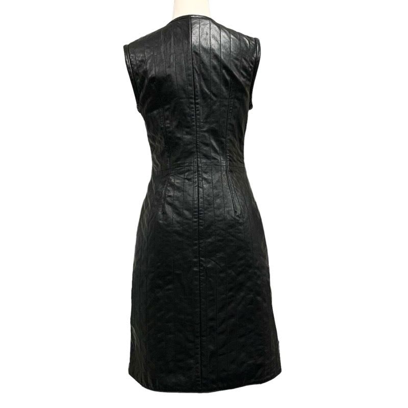 Louis Vuitton Pinstripe Leather Fitted Dress Sleeveless Monogram Black