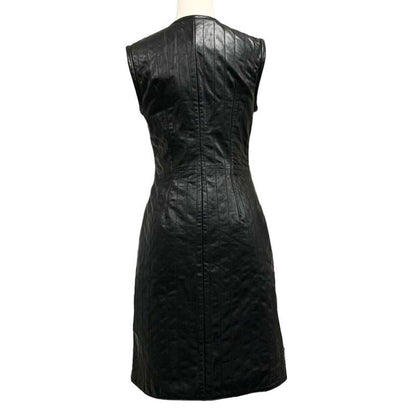 Louis Vuitton Pinstripe Leather Fitted Dress Sleeveless Monogram Black