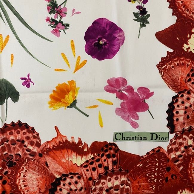 Christian Dior Scarf Red Beige White Multicolor