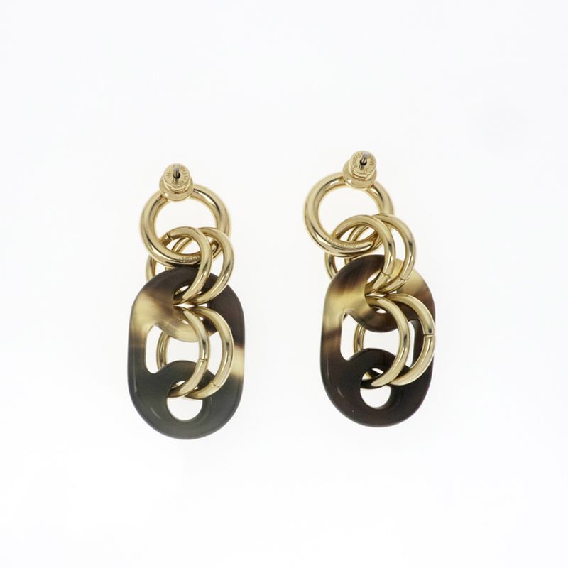 Hermes Yulidice PM Earrings Buffalo Horn Pair Brown Gold Hardware