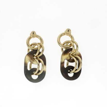 Hermes Yulidice PM Earrings Buffalo Horn Pair Brown Gold Hardware