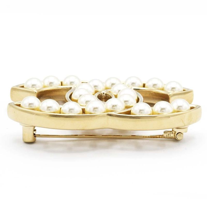 Chanel Brooch Coco Mark Faux Pearl A64978 30.7g Accessories With Box Yo1365