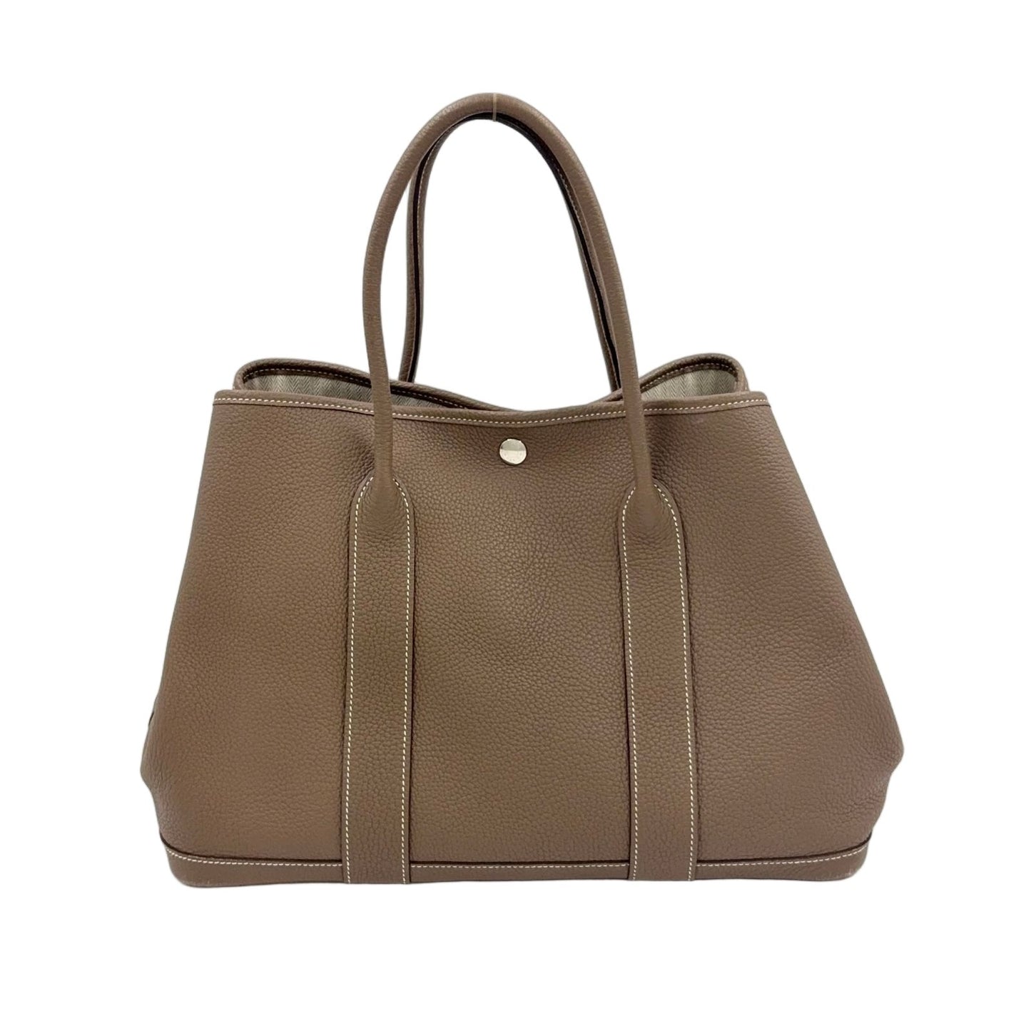 Hermes Garden Party TPM Leather Gray Beige Tote Silver
