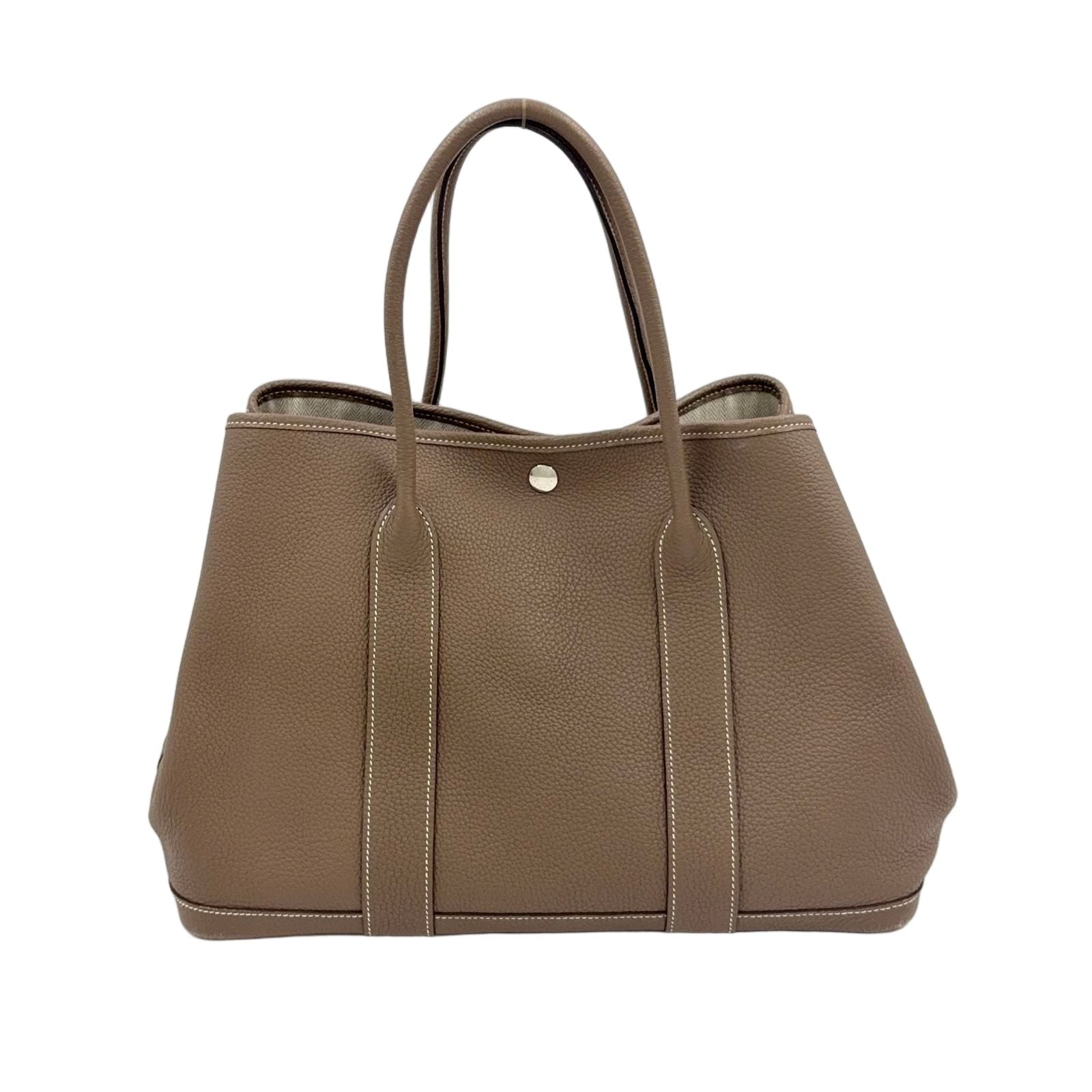Hermes Garden Party TPM Leather Gray Beige Tote Silver