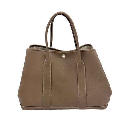 Hermes Garden Party TPM Leather Gray Beige Tote Silver