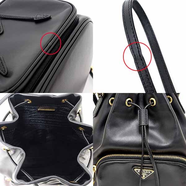 Prada Duet Bucket Bag 2WAY Shoulder Drawstring Soft Calf Saffiano Leather NERO