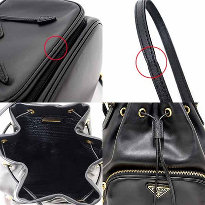 Prada Duet Bucket Bag 2WAY Shoulder Drawstring Soft Calf Saffiano Leather NERO