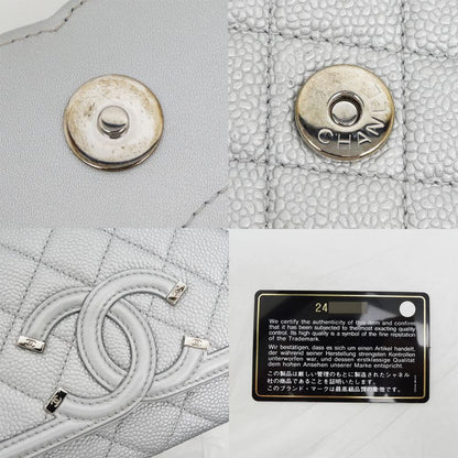 Chanel Small Chain Shoulder Bag Filigree Caviar Skin Silver Hardware