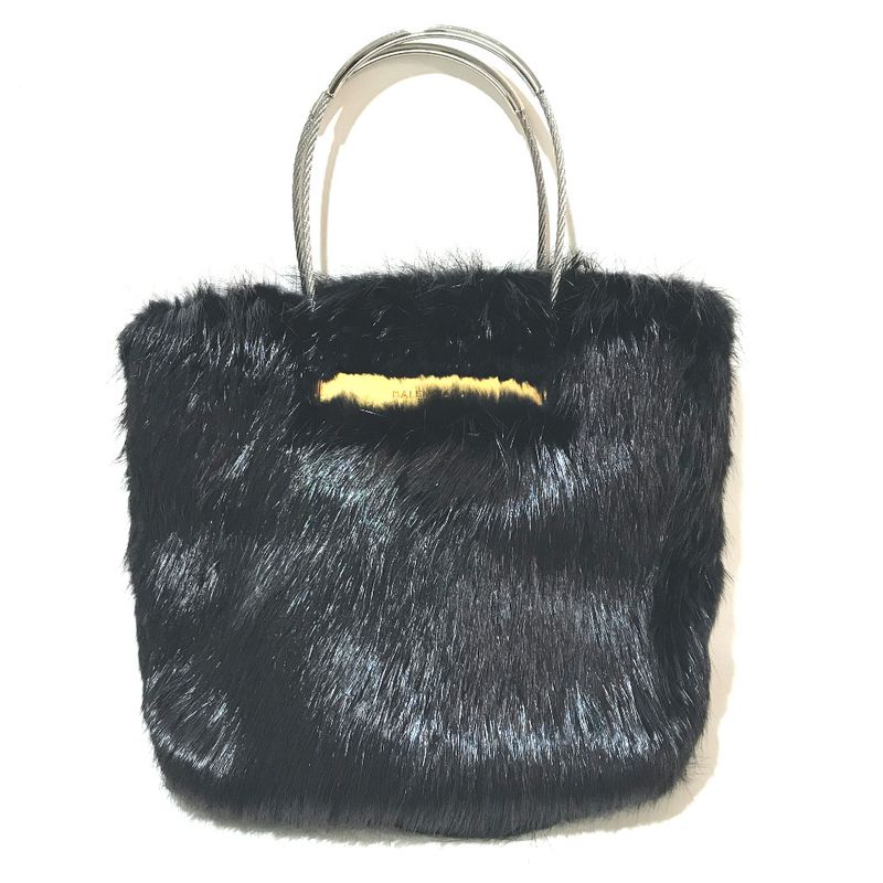 Balenciaga Cable Fur Tote Handbag Fur Black