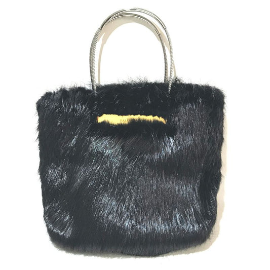 Balenciaga Cable Fur Tote Handbag Fur Black