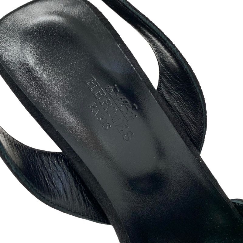 Hermes Crystal 105 Sandals Shoes Suede Black Silver Strap