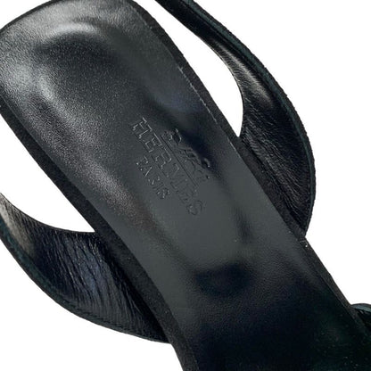 Hermes Crystal 105 Sandals Shoes Suede Black Silver Strap