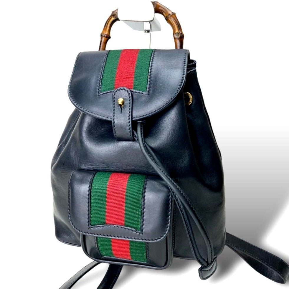 Authentic Gucci GG Vintage Bamboo Monogram Sherry Web Ophidia Backpack Leather - The Reluxe