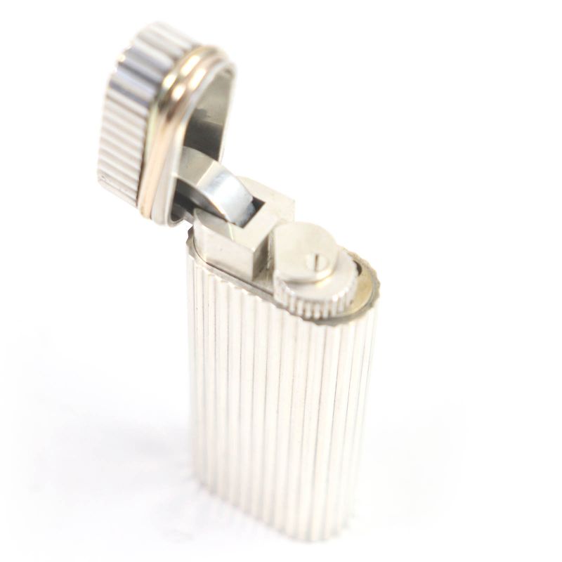 Cartier Trinity Short New Shape Oval Smoking Tool Gas Lighter Silver Gold Swiss