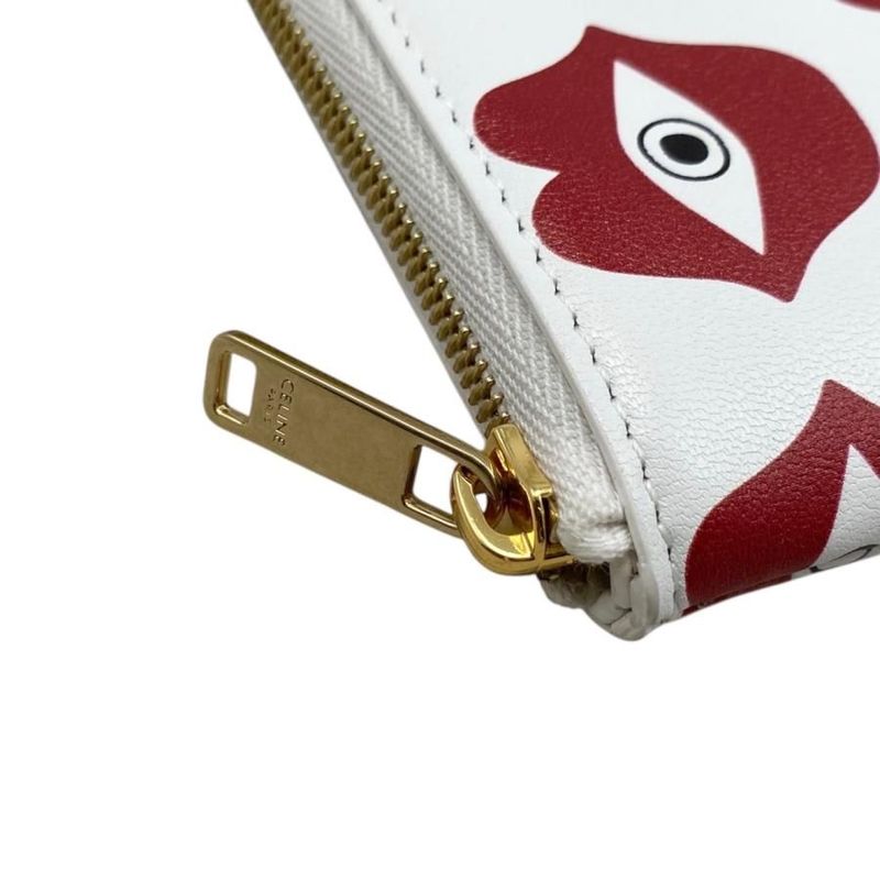Celine Clutch Bag Telepathy Love Leather Logo Mouth Eye Red White Gold Hardware