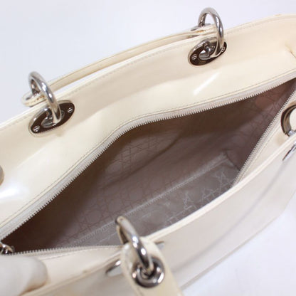 Christian Dior Enamel White Handbag Silver