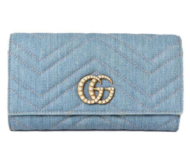 Gucci Wallet Gucci Long Continental Wallet GG Marmont GG Marmont Denim Chevron