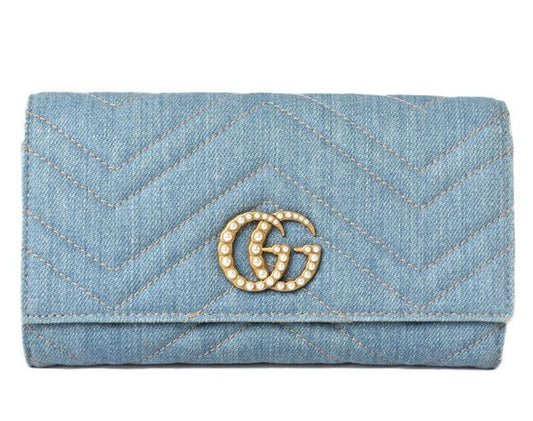 Gucci Wallet Gucci Long Continental Wallet GG Marmont GG Marmont Denim Chevron