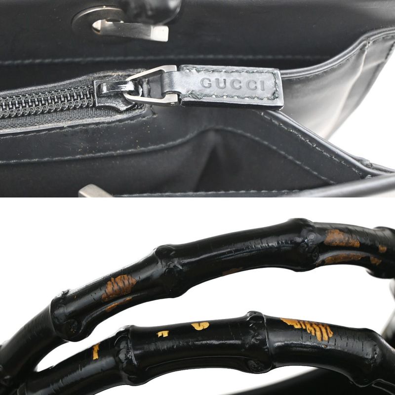 Gucci Tote Handbag Bamboo Black Leather 30ka703