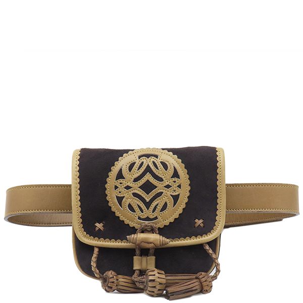 Loewe Waist Bag Belt Bag Suede Black and Brown Gold Hardware Body Bag Pouch