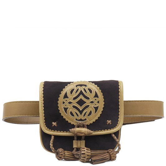 Loewe Waist Bag Belt Bag Suede Black and Brown Gold Hardware Body Bag Pouch