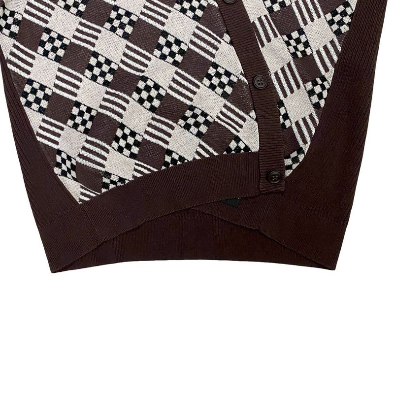 Fendi All-over Pattern Rib Knit Cotton V-neck Cardigan Men's Size 48 Brown