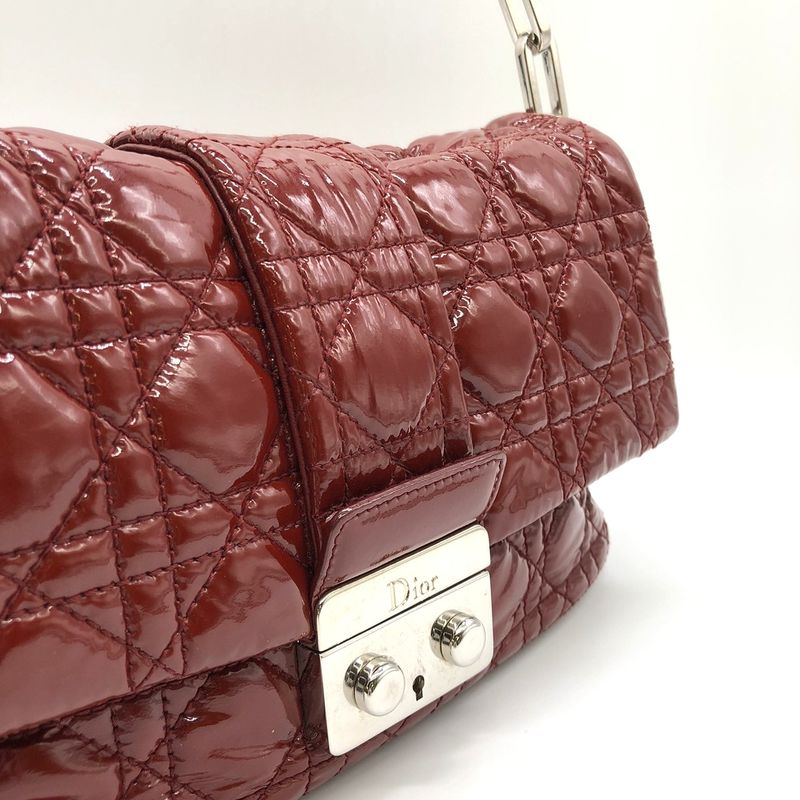 DIOR Cannage Chain Shoulder Bag Handbag Red Enamel/leather Women Fashion