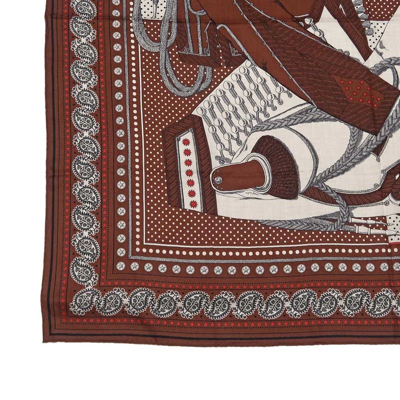 Hermes Carre 140 Scarf Zouavers ET Dragons Bandana Brown Large Shawl