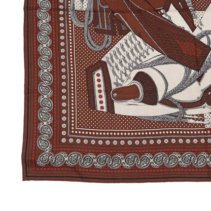 Hermes Carre 140 Scarf Zouavers ET Dragons Bandana Brown Large Shawl