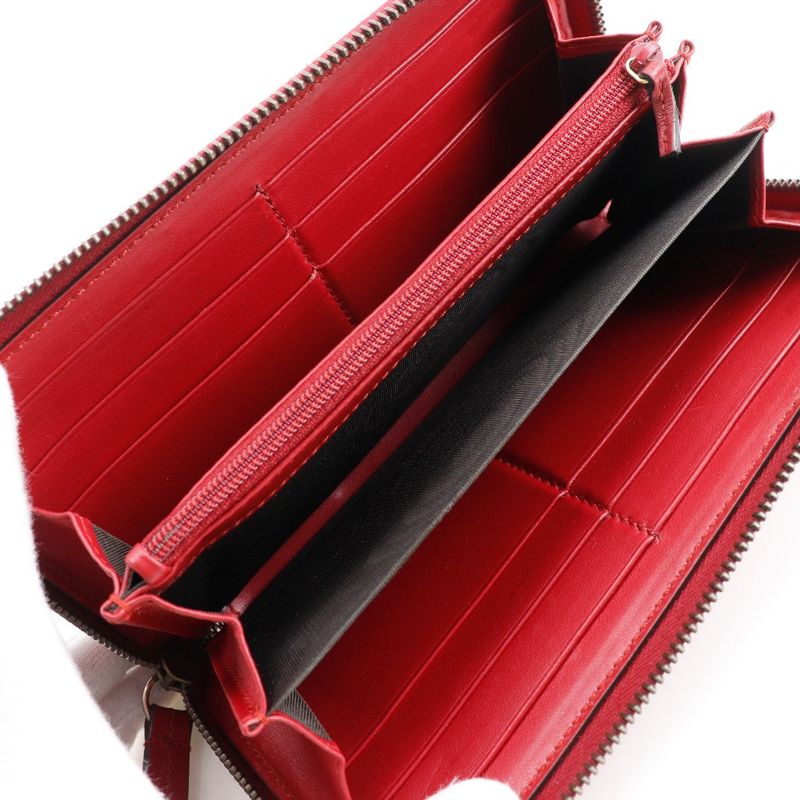Gucci Double G Zip Around Wallet GG Marmon Chevron Quilted 443123 Leather Red