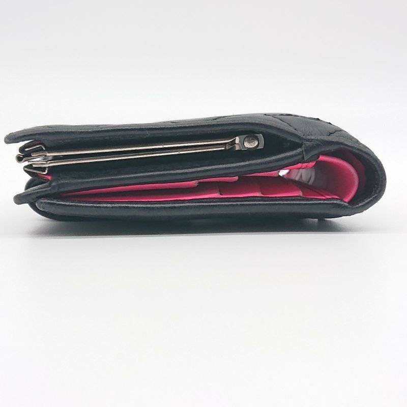 Chanel Cambon Line Folding Wallet With Clasp Black Coco Mark Lambskin Box With