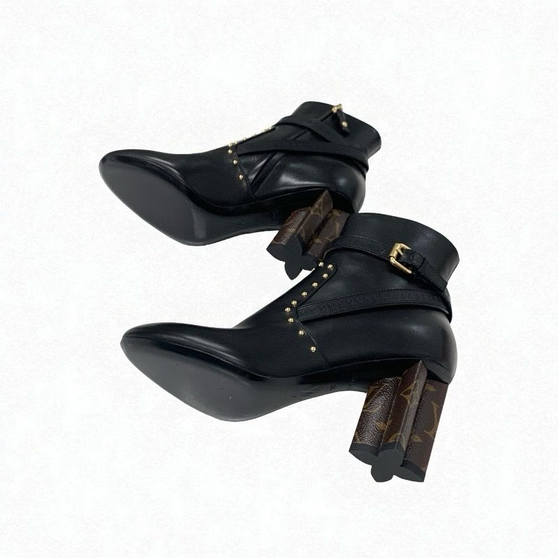 Louis Vuitton Silhouette Line Monogram Boots Short Shoes Leather Black