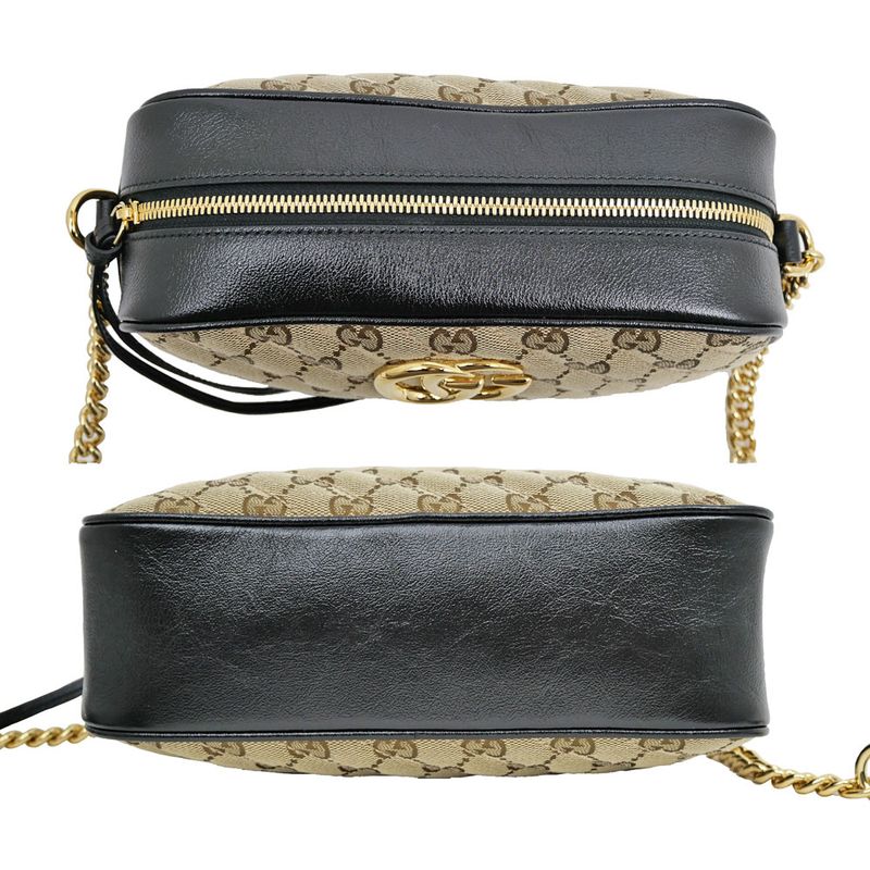 Gucci GG marmont Shoulder Bag Beige Black Quilted Canvas 447632 Women's