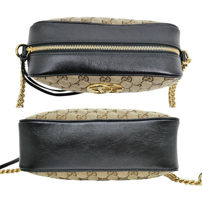 Gucci GG marmont Shoulder Bag Beige Black Quilted Canvas 447632 Women's