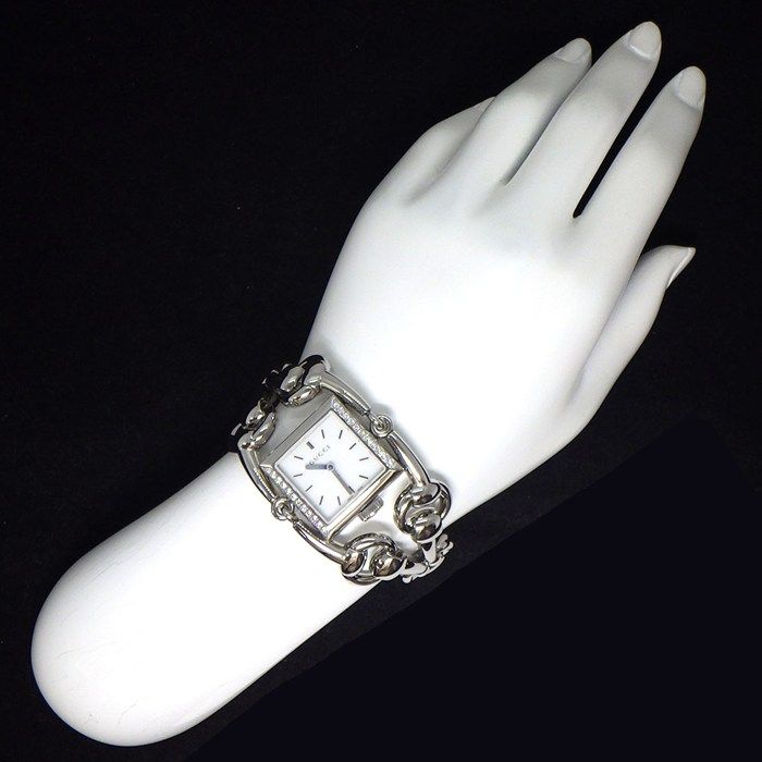 Gucci Watch Signoria 1163/ya116307 Horsebit Motif Diamond Bezel Square White