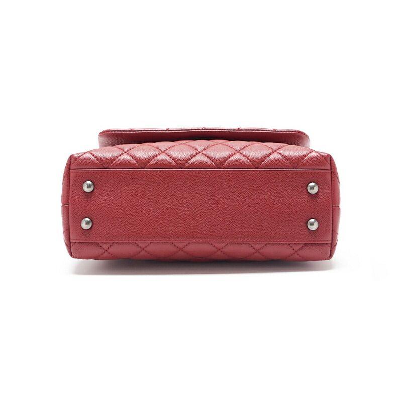Chanel Matelasse Coco Handle 2WAY Handbag Caviar Skin Red With Silver Hardware