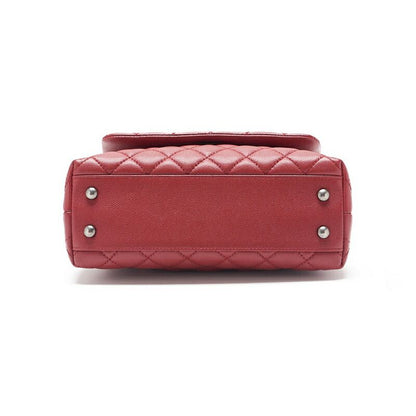 Chanel Matelasse Coco Handle 2WAY Handbag Caviar Skin Red With Silver Hardware
