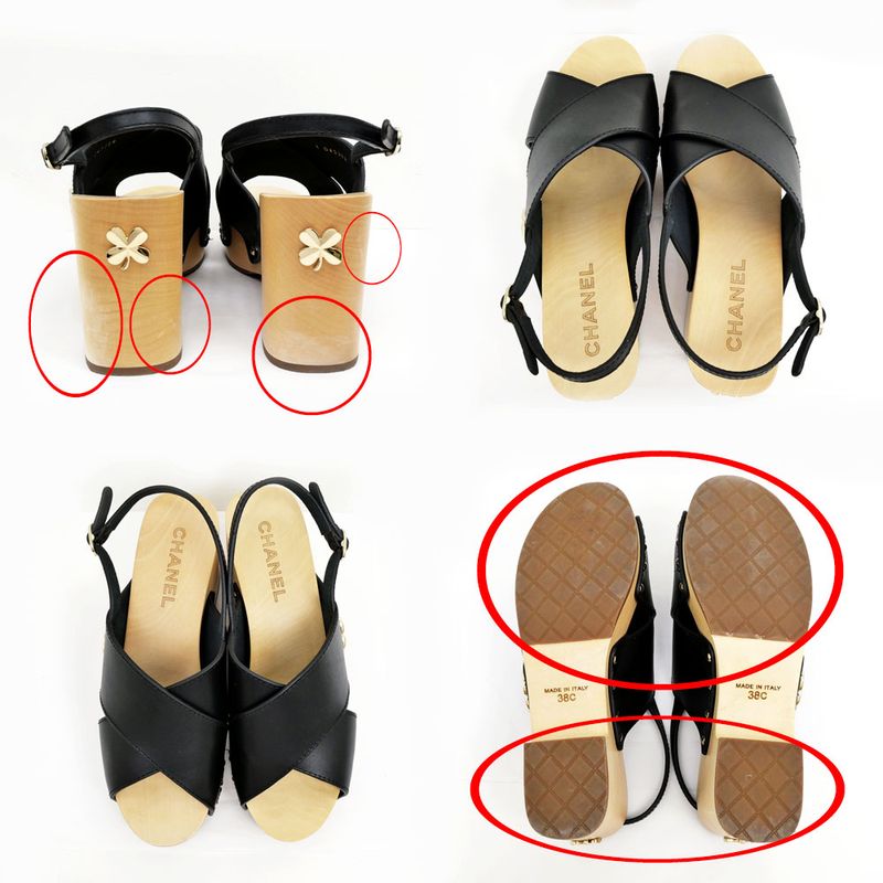 Chanel Wedge Sole Sandals Black Gdhardware G45389 Size 38C Shoes Women's