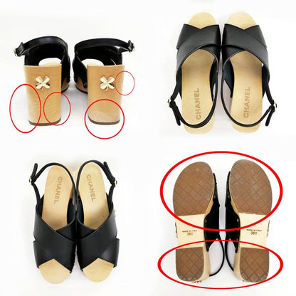 Chanel Wedge Sole Sandals Black Gdhardware G45389 Size 38C Shoes Women's