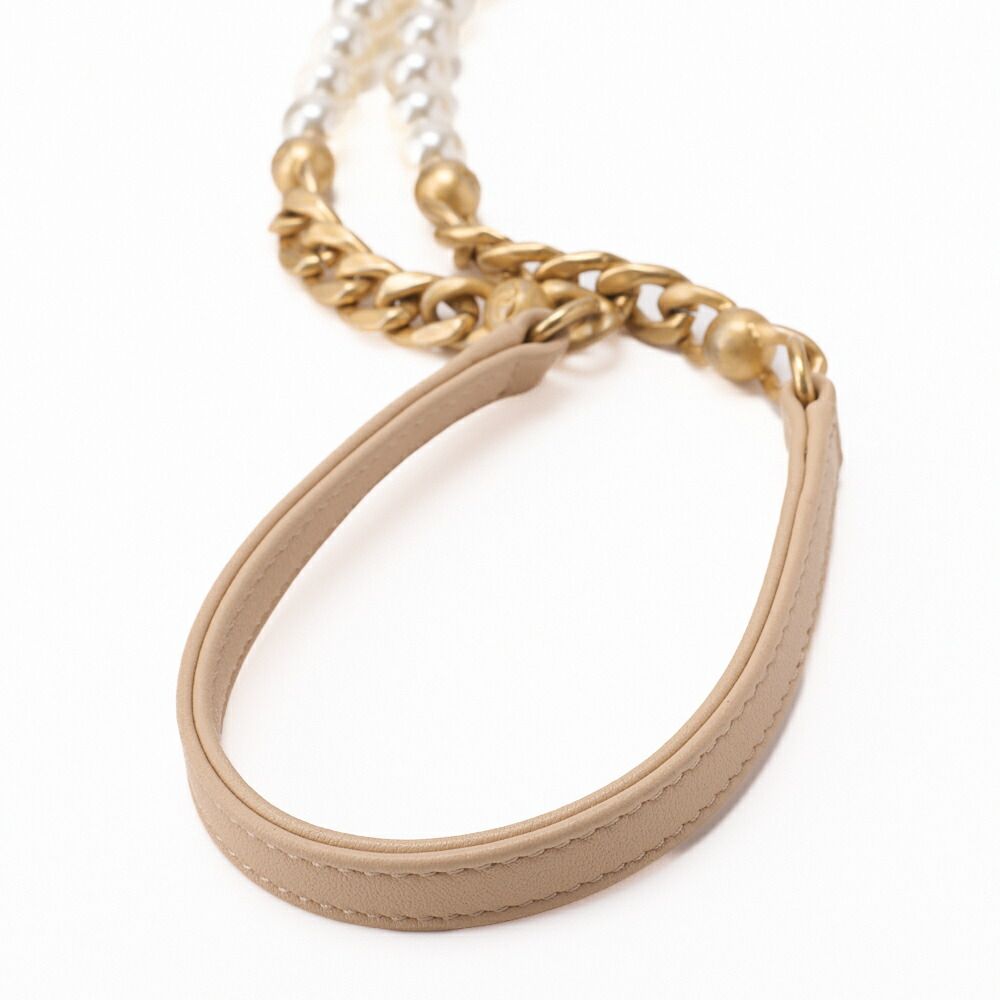 Chanel Matelasse Pearl Drawstring Chain Shoulder Lamb Skin Beige With Gold